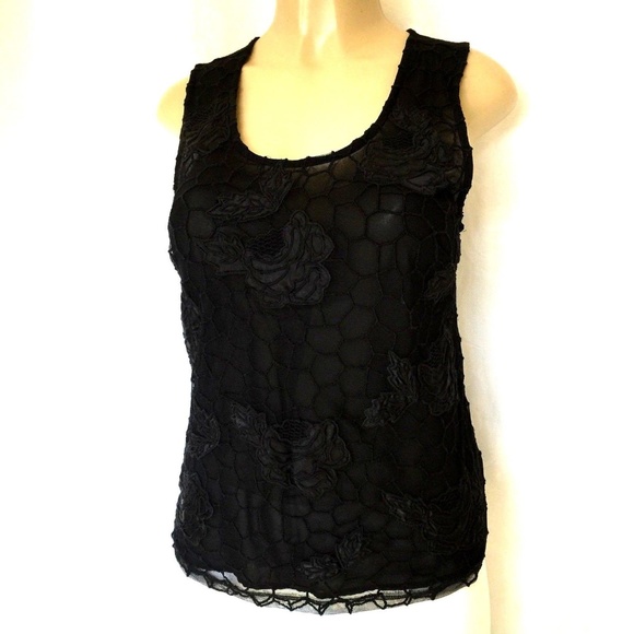 Robert Rodriguez Black Lace Floral Top Blouse S - Picture 1 of 7